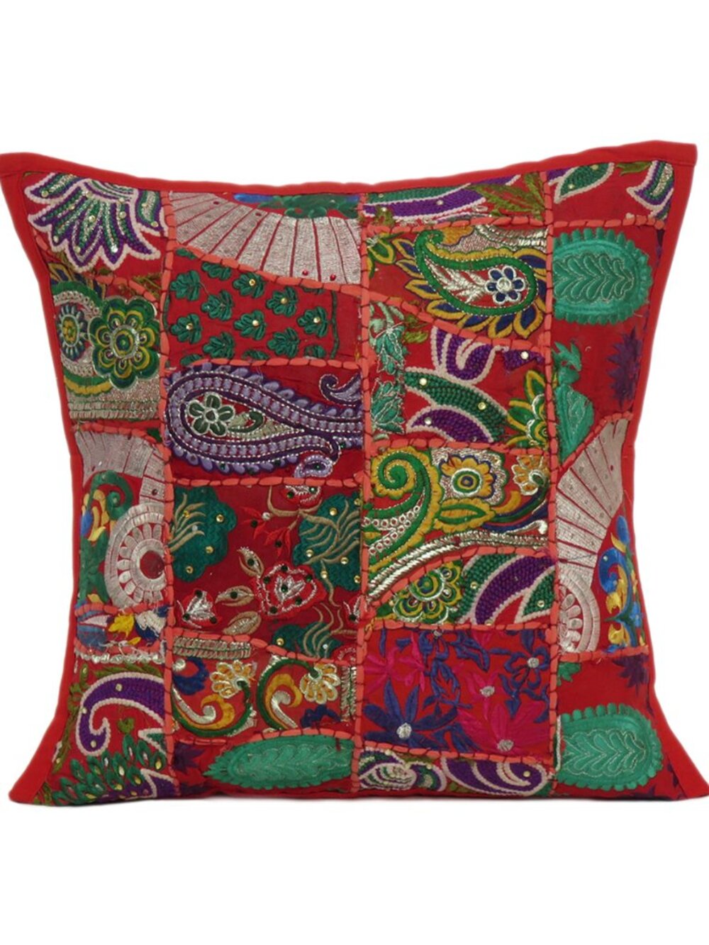 Oussum Cushion Cover Red Floral Print Handmade Pillow Case Cotton Set Of 1
